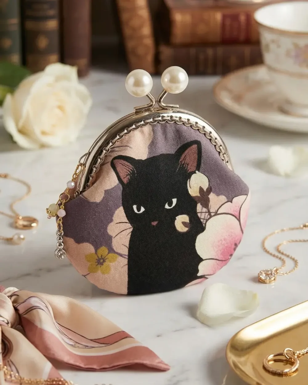 The Kuro Neko & Flora Pearl Gamaguchi Pouch (Limited Pre-Order)