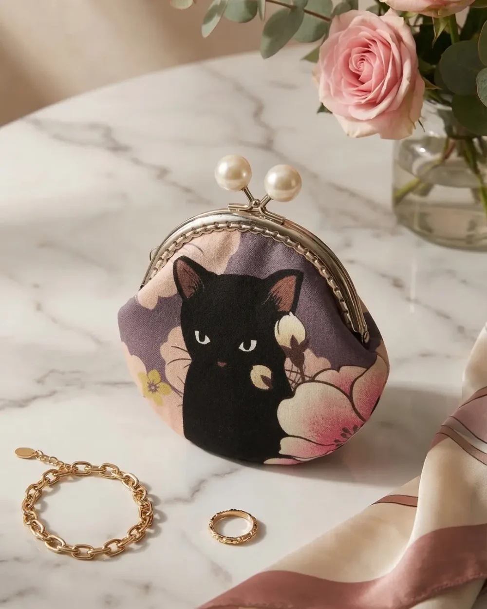 The Kuro Neko & Flora Pearl Gamaguchi Pouch (Limited Pre-Order)