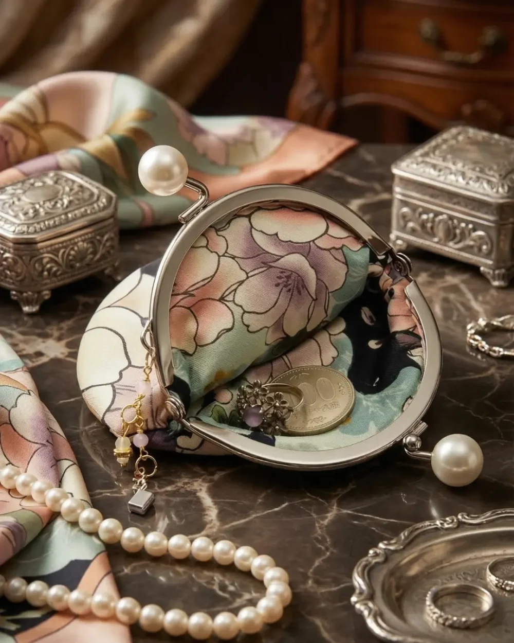 The Kuro Neko & Flora Pearl Gamaguchi Pouch (Limited Pre-Order)