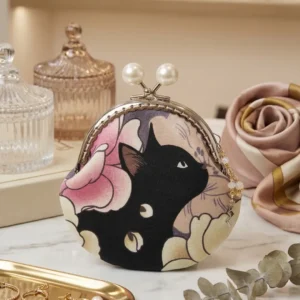 Traditional Japanese Kuro Neko Gamaguchi Pouch from Indian Anime Network