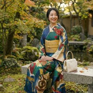 The Kyoto Yuzen "Avant-Garde" Wool Canvas Kimono